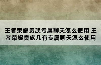 王者荣耀贵族专属聊天怎么使用 王者荣耀贵族几有专属聊天怎么使用